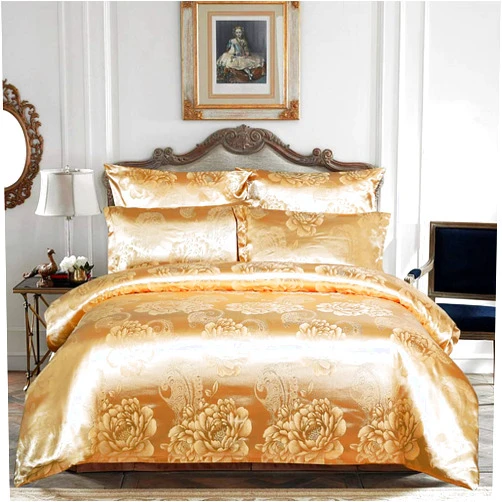 INFLAG Satin Duvet Cover Queen Size, Floral Jacquard Satin Duvet Cover Set 3 Piece Luxury Silk Like Bedding Comforter Cover Set 90