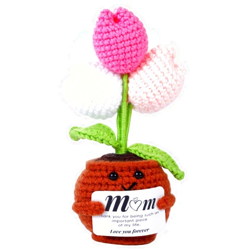 Hipcheer Crochet Tulip Flowers Gifts for Women Birthday, Forever Flowers Gifts for Women Girlfriend Mother's Day Birthday Home Decor (White Tulip)