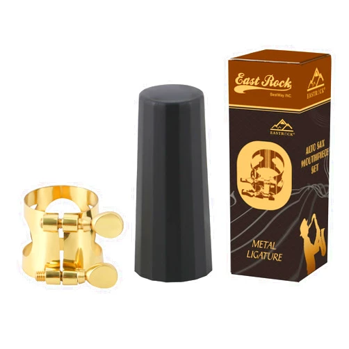 EASTROCK Alto Saxophone Ligature Kit, Metal Ligature for Saxophone Mouthpiece with Plastic Cap, Wind Musical Instruments Accessory for Beginner and Student