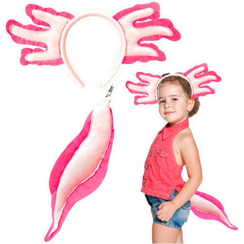 Alaxciax Axolotl Headband and Tail, Axolotl Costume Accessories Set Axolotl Gifts for Kids Girls Christmas Birthday Halloween