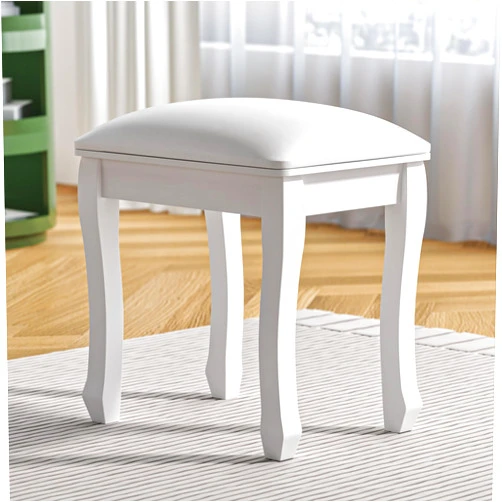 Organizedlife Square Vanity Stool Chair, High Elastic Cotton Makeup Bench, Modern Padded Piano Stool Seat for Makeup Room, Bathroom, Living Room, Ottoman, White (Curved Leg, White)