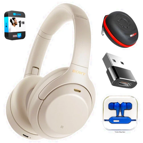 Sony WH1000XM4/S Premium Noise Cancelling Wireless Over-The-Ear Headphones Bundle with 1 YR CPS Enhanced Protection Pack, Mizco Travelocity in-Ear Headphone, Deco Gear Hard Case and Type C Adapter