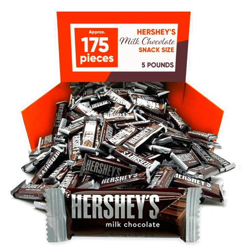 CHAIN & JO SWEETS Hershys Milk Chocolate Snack Size 5 Pound Approx 175 Pieces Individually Wrapped Snacks - Candy Bulk Hershys Chocolate Candy Bars - Bulk Candy Individually Wrapped Chocolate Bar Milk Chocolate Office Candy - Parties, Celebrations Chocolate - Hershys Chocolate Snack Size Perfect Snacks For Adults & Kids