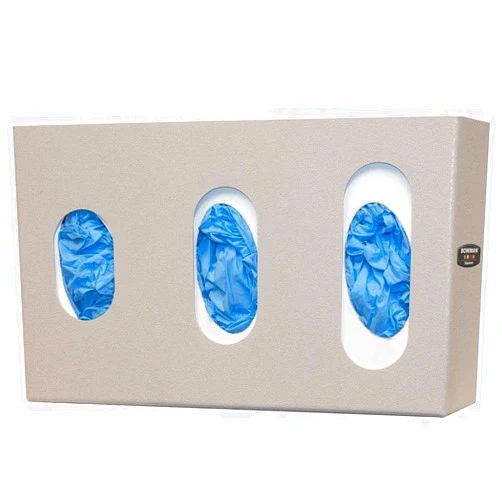 Bowman Dispensers Glove Box Dispenser-Triple-Visual Size Indicators Holds 3 Glove Boxes Incremental Cutouts Identify Glove Sizes 2 Way Keyholes for Vertical or Horizontal Wall mounting Dims: 3.95”L x 16.9”W x 10.10”H