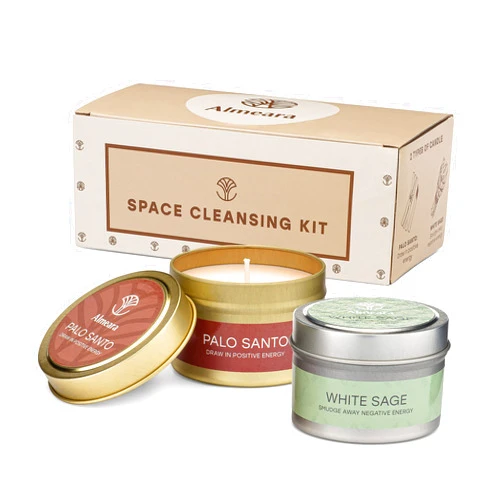 Almeara 2 in 1 Candle Combo - Sage & Palo Santo Set - 2X 3.7oz - Long Lasting | +40hr Burn time | 100% Soy Wax -Paraffin Free Candle for Cleansing House-Gift Box Ready-Relax and Restore The Body&Mind