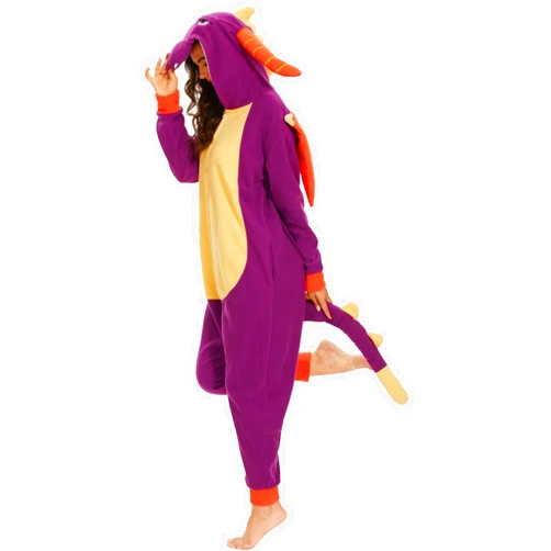 Oiziuzio Adult Dragon Onesie Animal Pajamas Halloween Dragon Cosplay Costume for Women Men, Purple