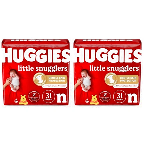 Huggies Little Snugglers Baby Diapers, Size Newborn (up to 10 lbs), 31 Ct, Newborn Diapers (Pack of 2)