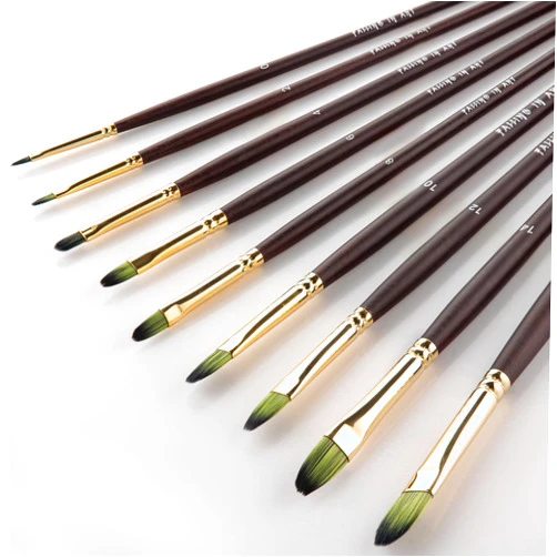 Falling in Art 9 PCS Filbert Brushes Set, Professional Nylon Paint Brushes, Long Handle Artist Brush for Watercolor, Acrylic, and Oil Painting