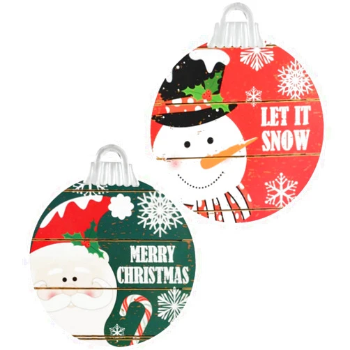 MJM Innovations Christmas Holiday Hanging Sign Decor | Decoration for Wall or Door 11 Inches | Ornament Shaped Rustic Look - 2 Pack | Let it Snow & Merry Christmas
