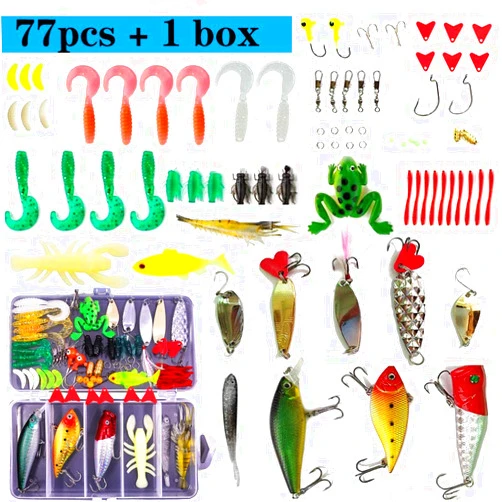 BigAman Fishing Lures for Bass, 77Pcs Fishing Trout Lures Kit with Tackle Box,Bass Freshwater Saltwater Fishing Lures Set Including Spoon Lures,Soft Plastic Worms, CrankBait,Jigs,Topwater Lures