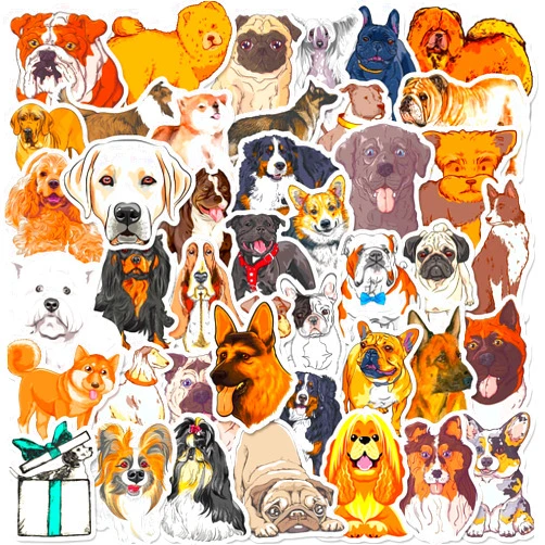 Zoxijamo Funny Dog Stickers 50 Pcs Vinyl Waterproof Watercolor Travel Sticker Pack for Water Bottle Laptop Guitar Skateboard Car Bike Motorcycle Hydro Flask Suitcase Luggage for Adults Teens