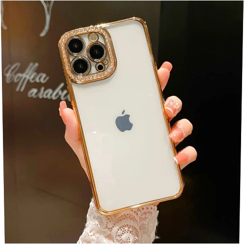 LMEIL Luxury Diamond Glitter Transparent Soft Silicone Phone Case for iPhone 14 13 12 11 Pro MAX Flash Clear Shockproof Cover,Gold,for 14 Pro Max