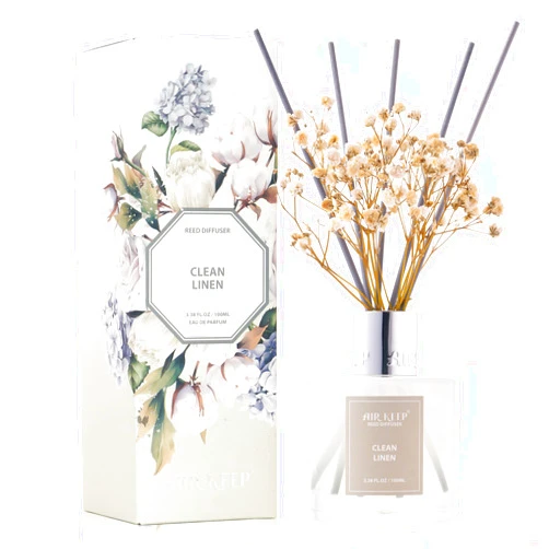 Airkeep Reed Diffuser Set,3.38 fl oz (100 ml) - Clean Linen Oil Diffusers with 8 Reed Sticks,Home Fragrance Reed Diffuser for Bathroom Shelf Decor