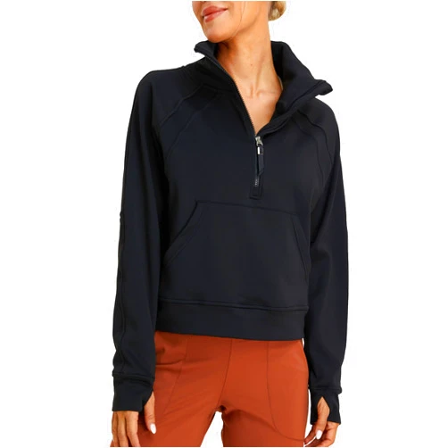 Oalka Sweatshirts Half Zip Long Sleeve Cropped Pullover Lined Full Zip Hoodies Thumb Hole Jackets