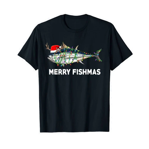 Fishermen Gifts | Fishing Humor | Merry Fishmas Funny Tuna Fish Christmas Santa Claus Xmas Fisherman Gift T-Shirt
