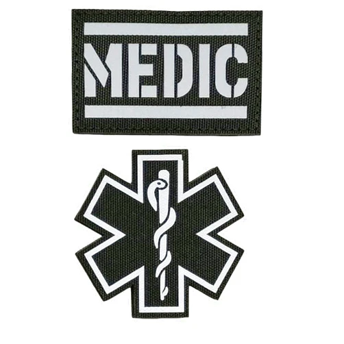 JFFCESTORE 2PCS Reflective Medic Patches, EMT EMS Paramedic Medical Star of Life Embroidered Fabric Patches with Hook Loop Backing for Clothes （Black）