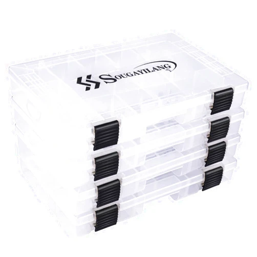 Sougayilang Fishing Tackle Boxes - 3600 3700 Plastic Storage Organizer Box with Removable Dividers - Fishing Tackle Storage - 4 Packs Transparent Tackle Trays