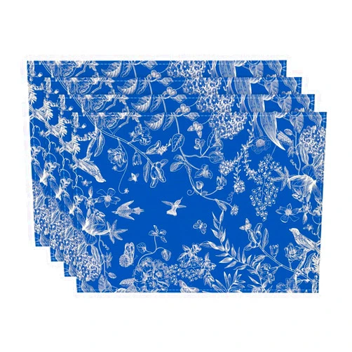Artoid Mode Hydrangea Flowers Branches Chinoiserie Spring Placemats Set of 4, 12x18 Inch Blue Table Mats for Party Kitchen Dining Decoration