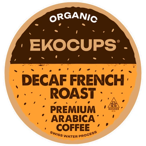 EKOCUPS Organic Swiss Water Decaf French Roast Coffee Pods, Extra 30% More Coffee Per Cup, Artisan Fair Trade Dark Roast, for Keurig K Cup Machines, Recyclable Pods, 40 Count
