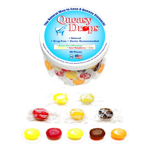 Three Lollies Queasy Drops- Supports Motion Sickness Relief. Also Pregnancy & Morning Sickness Relief. Stomach Settle Drops Assorted 48 Count