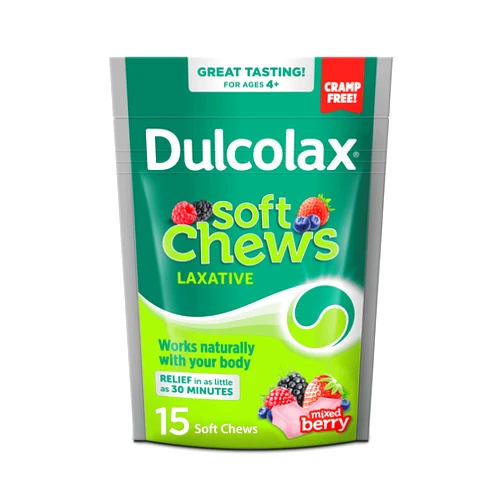 Dulcolax Soft Chews Saline Laxative Gentle Constipation Relief, Magnesium Hydroxide 1200mg, 15 Count, Mixed Berry Flavor