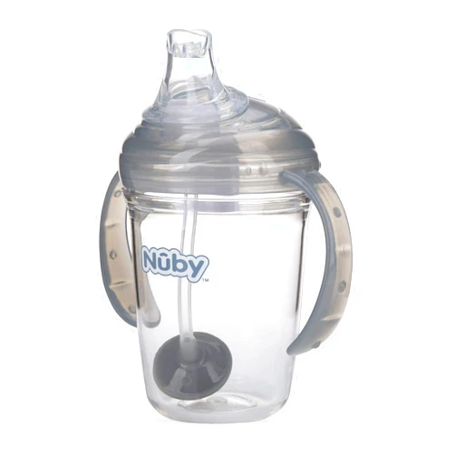Nuby Twin Handle 360 Grip N' Sip 8oz Tritan Cup with Hygienic Cover, Grey,1 Count (Pack of 1)