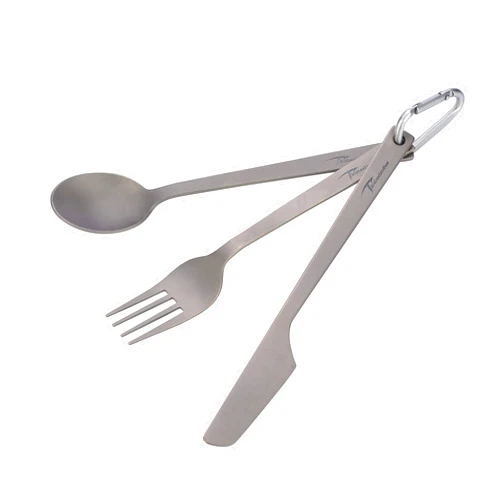 Timberbrother 3 Piece Titanium Portable Flatware Set, Fork and Spoon, Outdoor Camping Cutlery Set