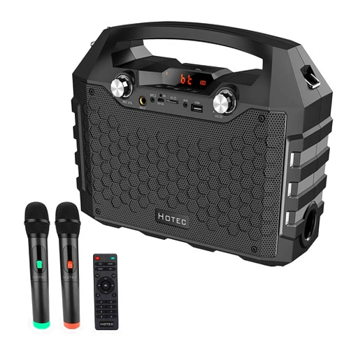 Hotec Wireless Bluetooth Portable PA Speaker System, Powerful Bluetooth Karaoke Machine with Dual Wireless Microphones for Karaoke, Wedding, Party, Teaching, Lecture, Church, Outdoor Indoor Activities