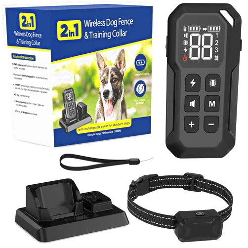 Jizboc Wireless Dog Fence, Electric Fence for Dogs,Dog Training Collar with Remote Control,Wireless Dog Fence System,Wireless Dog Collar Boundary Containment System.