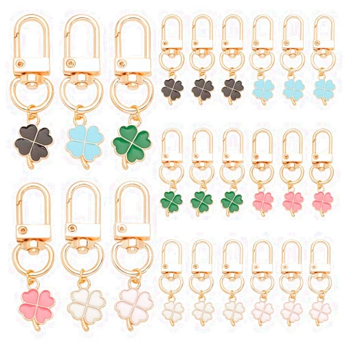 PH PandaHall 24pcs Clover Keychain 6 Colors Four Leaf Key Chain Alloy Shamrock Enamel Pendant Lucky Bag Decorations for Car Key DIY Jewelry Making Craft Crafting Accessories
