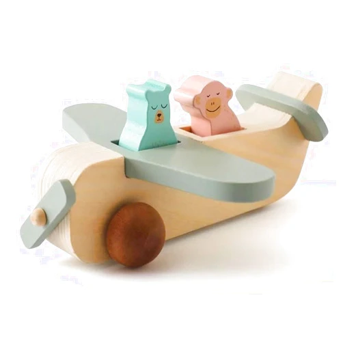 GOODMOM Toddler Airplane Toys Wooden Baby Toys with Sliding Wheels Exercise Hand Eye Coordination Kids Montessori Toys Animal Cartoon Shaped Airplane Ornament Baby Gift Wooden Airplane Toys