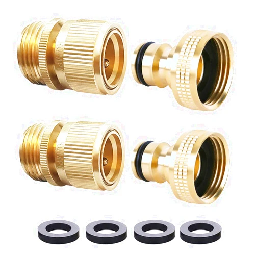 HQMPC Garden Hose Quick Connect Solid Brass Quick Connector Garden Hose Fitting Water Hose Connectors 3/4 inch GHT (2SETS)