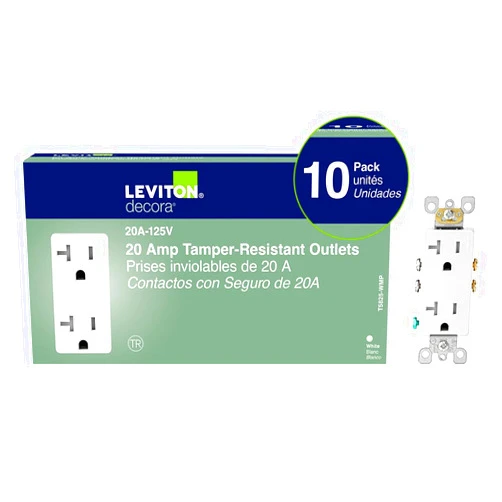 Leviton M02-T5825-Wmp 20a 125v White Decora Tamper Resistant Outlets 10 Count