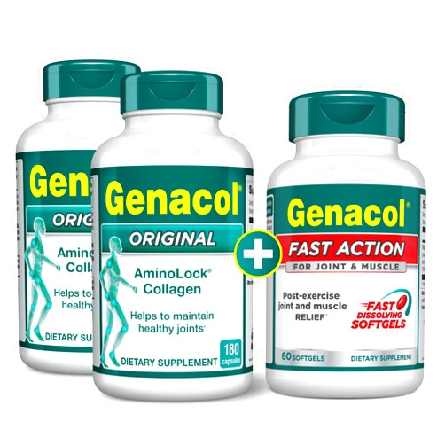 Genacol Original & Fast Action Combo | AminoLock Collagen Peptides Joint Care + Fast-Acting Joint & Muscle Supplement | All-Natural, Non-Addictive | 360 Capsules + 60 Softgels (120-Day Supply)