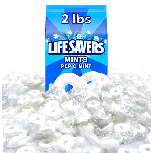 CHAIN & JO SWEETS Life Savers Pep O Mint Hard Candy - 2 Pounds of Bulk Candy Holiday Candy Peppermint LifeSaver Mints - Individually Wrapped Mint Candy, Perfect for the Holiday Season, Delicious Hard Candy Peppermint Flavor - Life Savers Hard Candy - Breath mint