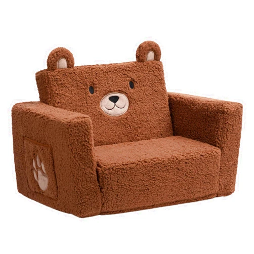 ALIMORDEN 2-in-1 Flip Out Cuddly Sherpa Toddler Couch, Convertible Sofa to Lounger, Bear