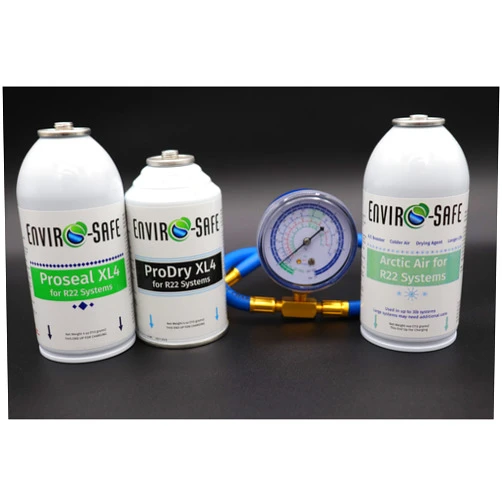 ENVIRO-SAFE Arctic Air for R22 systems, Proseal XL4, Prodry XL4, and Brass Gauge