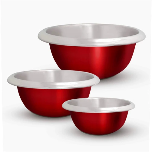 ExcelSteel Professional Heavy Duty with Easy Grip Handles, Perfect for Baking Eggs Dough Batters Mixing Bowl, 4.5 Qt, Stainless Steel Red Tone