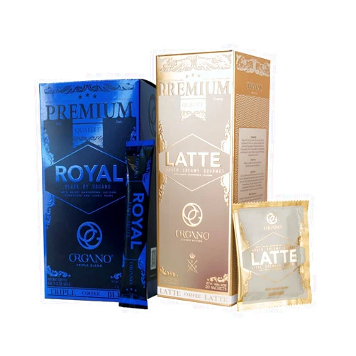 ORGANO Combo Pack, 1 box ROYAL Black Coffee and 1 box Cafe Latte 100% Certified Organic Gourmet Coffee