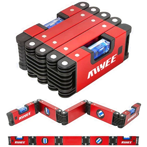 MiYee Multi-Function Foldable Level Measuring Tool 28 Inch Folding Level Magnetic Woodworking Tools 4 Level Bubbles Accurate Multi-Angle Measurement Level Tool