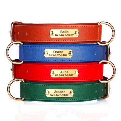 KINYABLUE Personalized Dog Collars for Large Dogs, Soft Neoprene Padded Leather Dog Collar, Custom Dog Collar with Name Plate, Adjustable Green Dog Collar with Leather Leash & Tags Available, L