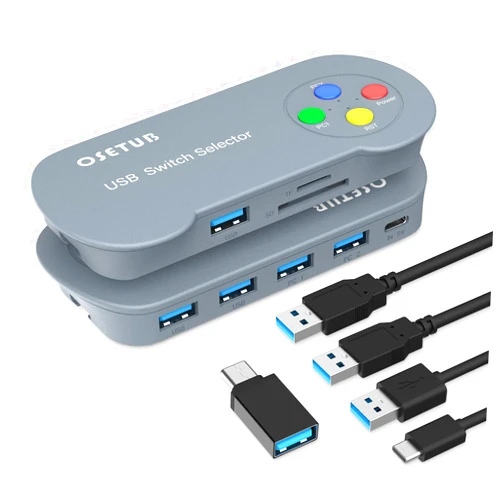 OseTub USB 3.0 Switch, USB 3.0 Switcher Selector 2 Computer Sharing 3 USB Devices with SD/TF Slot KVM Switch Hub with Slideway for PC, Printer, Scanner, Mouse, Keyboard