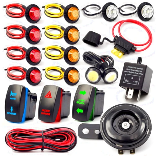 Dusledel Universal ATV UTV SXS Turn Signal Street Legal Kit with Hazard Horn Reverse Rocker Switch and Light Flasher Relay Fuse Fits for Polaris RZR Ranger XP Turbo Can-Am Golf Kawasaki Arctic Cat Beach Cart