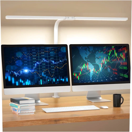 TROPICALTREE LED Desk Lamp for Home Office- 24W Double Head Desk Light with clamp, 5 Lighting Modes, 11 Brightness Levels, Adjustable Gooseneck Lamp with Timer- White