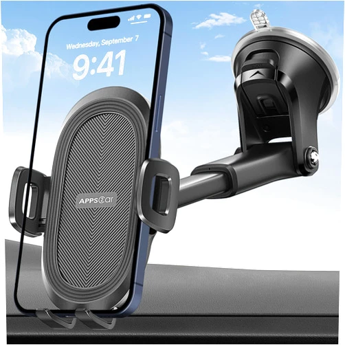 APPS2Car Suction Cup Phone Mount, Universal Phone Holders for Your Car Windshield/Dashboard/Window, Cell Phone Holder Car with Sticky Gel Pad, Compatible with iPhone, Samsung, All Cellphone