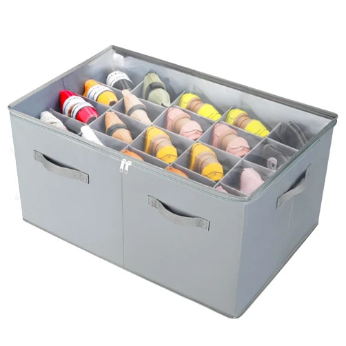 TOPIA HOME Shoe Organizer for Closet, Foldable Shoe Box with Adjustable Dividers and Clear Cover, Space Saving Shoe Storage Organizer Cabinet with Reinforced Handles, Fits 20 Pairs, Gray, TP10G