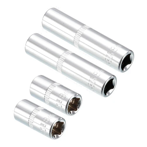 uxcell 1/4-inch Drive by 8mm Shallow & Deep Socket Set of 4 Pcs, Metric 6-Point, CR-V Steel