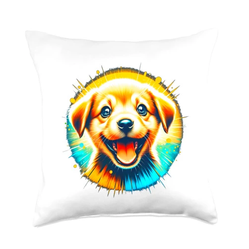PupJoy Creations Happy Colorful Smiling Puppy Joyful Throw Pillow, 18x18, Multicolor