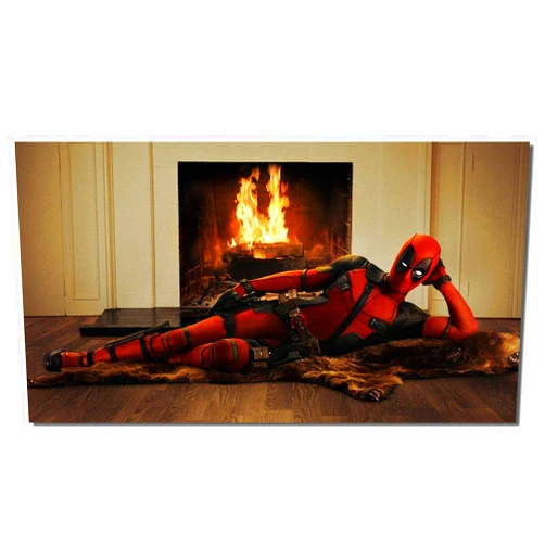 Picture Sensations® Framed Canvas Art Print, Deadpool Fireplace Merc With A Mouth Marvel Comic Super Hero Wall Canvas Art - 36