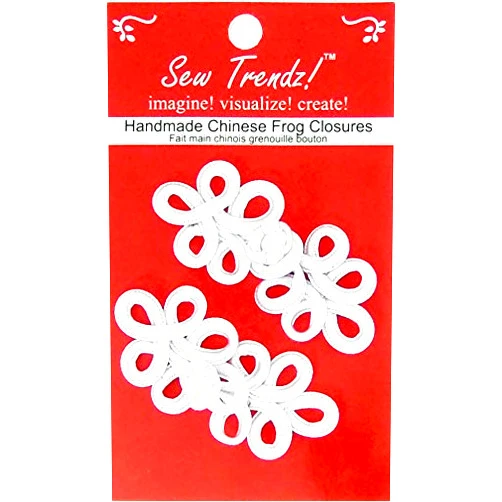Sew Trendz Chinese Frogs Button Closures Hook & Eye Fastener - Sewing Quilting Renaissance Dance Hawaiian Bridal Costumes Outfit Drapery Home Decor-WHITE -Five Loops Design - 2 Pairs/pk. - #FG4755W
